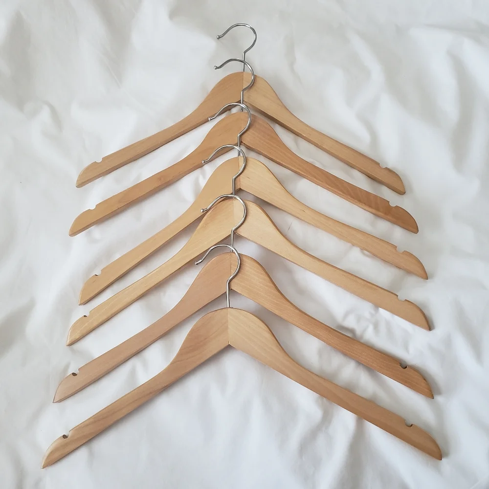 SET OF 6 FLAT WOODEN HANGERS
